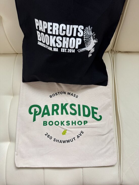 Papercuts Bookshop, Parkside Bookshop Handbags - Boston bookstore totes Papercuts Parkside Bookshop south end jamaica plain (x2)